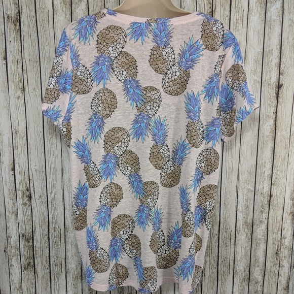 Lucky Brand Pineapple Print Linen Blend T-shirt 1x - Picture 6 of 8